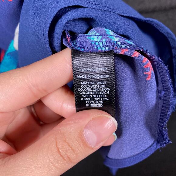 Express Womens Blouse Blue Floral V Neck Tank Racerback Flowy Stretch XS - Picture 5 of 10